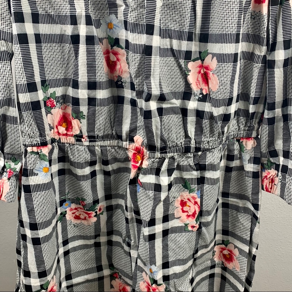H&M Divided Plaid & Floral Off-Shoulder Mini Dress - Size L (NWOT) - Picture 6 of 8